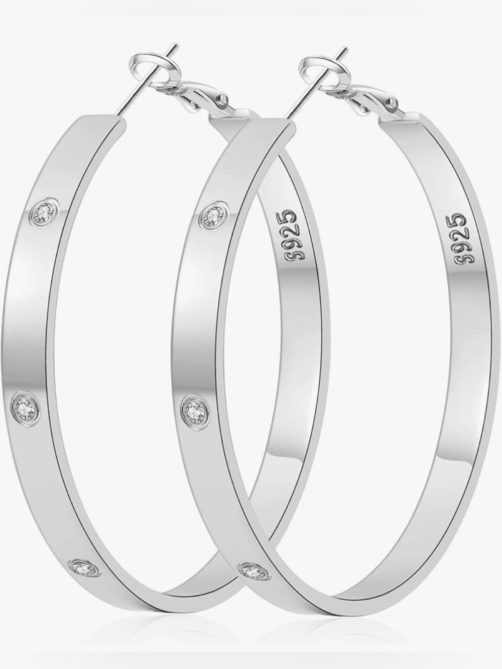 PABBEU Sterling Silver 925 Hoop Earrings with CZ Accents - Silver-70 MM